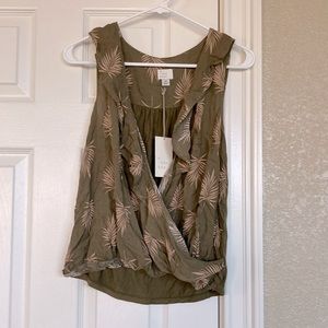 A New Day Olive Green Leaf Wrap Top